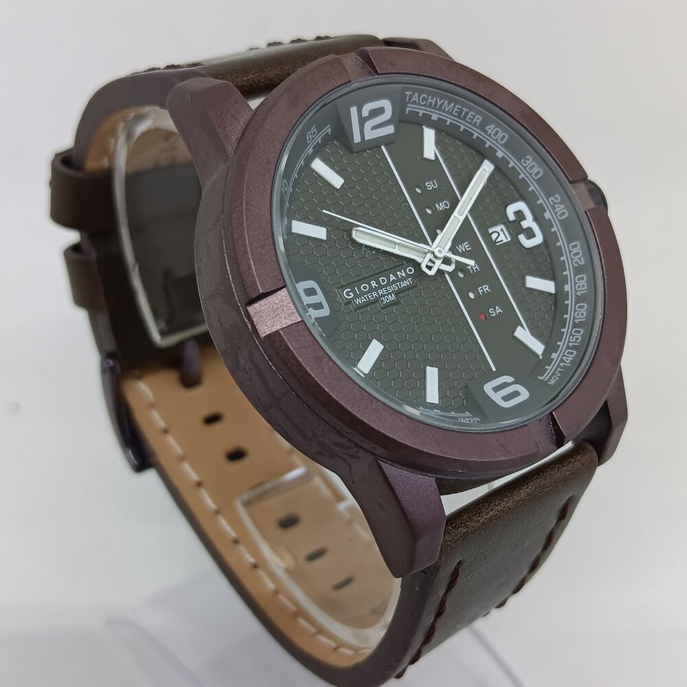 Giordano GD-50007-02 Men's 45mm Brown Multifunction Leather Strap Watch NEW BATT - Picture 4 of 12